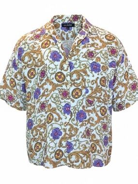 Judy Knapp California Vintage Baroque Floral Blouse | Gold Purple Floral